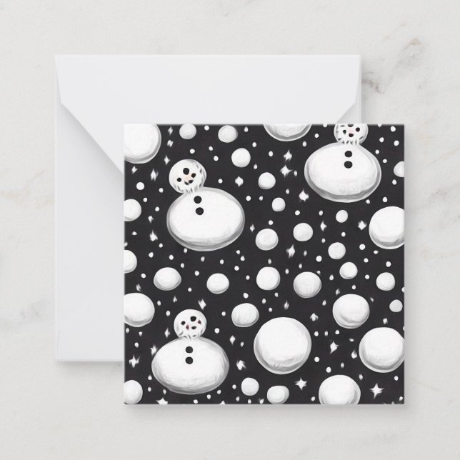 Tarjeta Pequeña B&W Snowballs & Snowmen (Anverso)