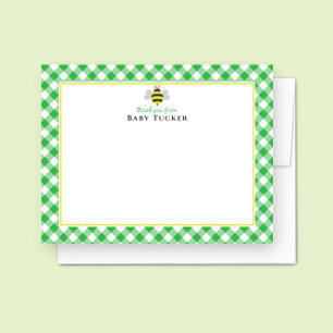 Tarjeta Pequeña Baby Bee Preppy Gingham Baby Shower Gracias