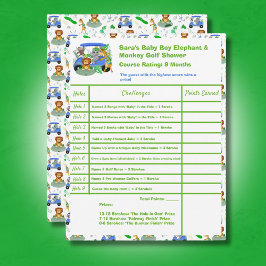 Tarjeta Pequeña Baby Boy Elephant & Monkey Golf Shower Score Card