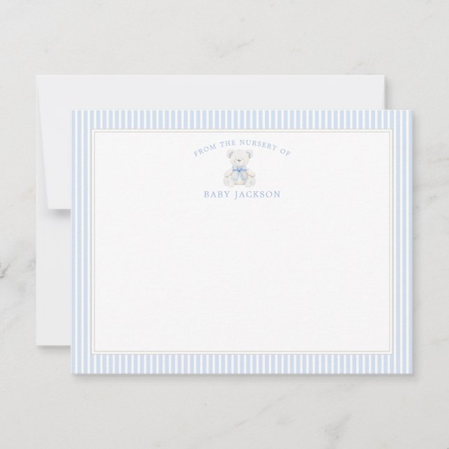 Tarjeta Pequeña Baby Boy Teddy Bear Baby Shower Gracias Cartas (Anverso)