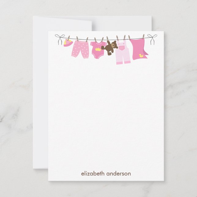 Tarjeta Pequeña Baby Clothesline Chica Baby Shower Gracias (Anverso)