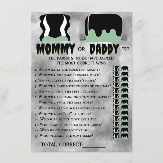 Tarjeta Pequeña Baby Frankenstein Baby Shower Game (Anverso)