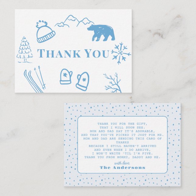 Tarjeta Pequeña Baby It's Cold Outside Blue Baby Shower Thank You (Anverso / Reverso)
