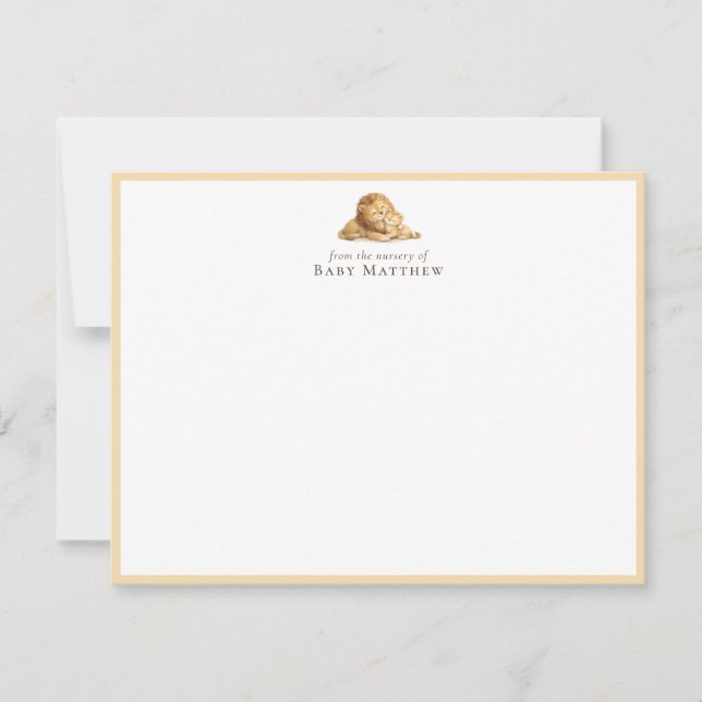 Tarjeta Pequeña Baby Lion Nursery Flat Note Card (Anverso)