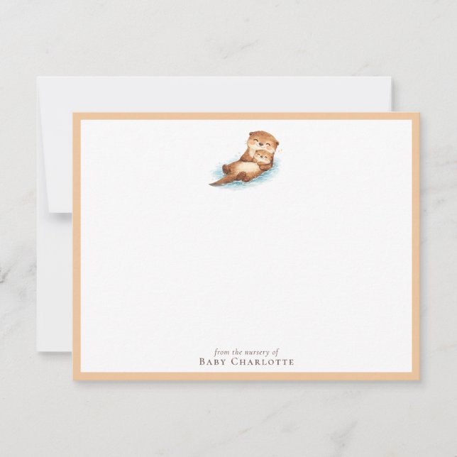 Tarjeta Pequeña Baby Otter Nursery Note Card – Personalized (Anverso)