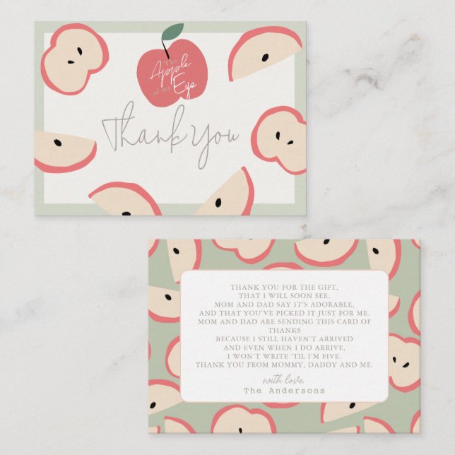 Tarjeta Pequeña Baby Shower, Apple de mi Eye Green Boy (Anverso / Reverso)