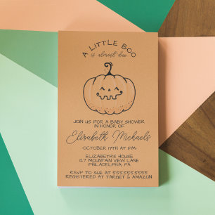 Tarjeta Pequeña BABY SHOWER   Calabaza Boo de Halloween Lil