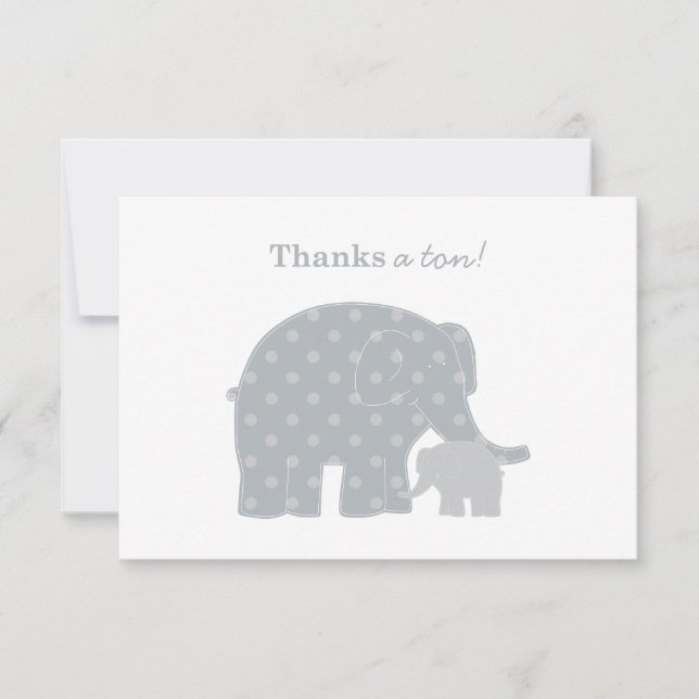 Tarjeta Pequeña Baby Shower de puntos grises del elefante madre (Anverso)