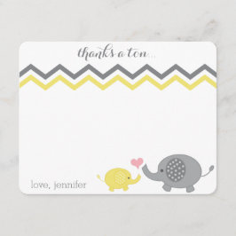 Tarjeta Pequeña Baby Shower Elefante Gracias Chevron Gris Amarillo
