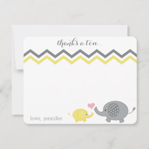 Tarjeta Pequeña Baby Shower Elefante Gracias Chevron Gris Amarillo