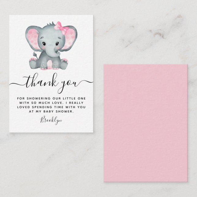 Tarjeta Pequeña BABY SHOWER: Elefante Rosa de Presupuestos Gracias (Anverso / Reverso)