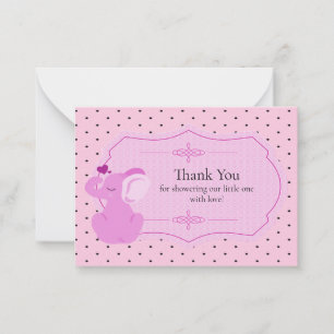 Tarjeta Pequeña Baby Shower Elephant Rosa Gracias Cartas