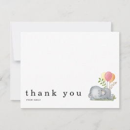 Tarjeta Pequeña Baby Shower Gracias Nombre Elefante Dormido Rosa