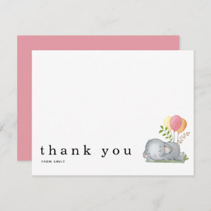Tarjeta Pequeña Baby Shower Gracias Nombre Elefante Dormido Rosa