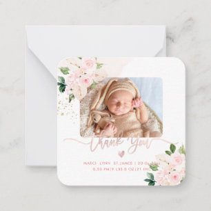 Tarjeta Pequeña Baby Shower Gracias Rubor Pink Peonies