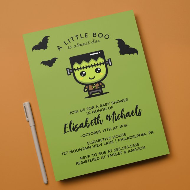 Tarjeta Pequeña BABY SHOWER | Halloween Cute Frankenstein (Subido por el creador)