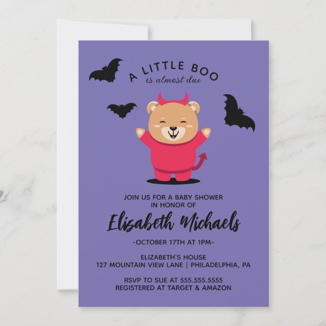 Tarjeta Pequeña BABY SHOWER | Halloween Cute Lil' Bear Devil (Anverso)