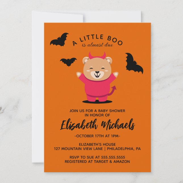 Tarjeta Pequeña BABY SHOWER | Halloween Cute Lil' Bear Devil (Anverso)