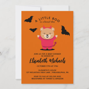 Tarjeta Pequeña BABY SHOWER   Halloween Cute Lil' Bear Devil