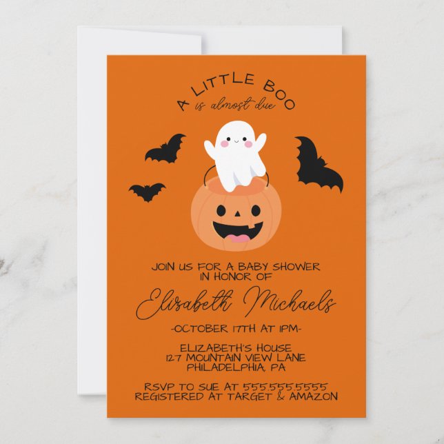 Tarjeta Pequeña BABY SHOWER | Halloween Lil' Boo Ghost (Anverso)