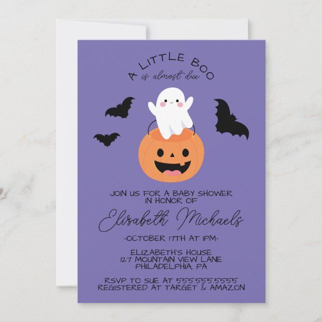 Tarjeta Pequeña BABY SHOWER | Halloween Lil' Boo Ghost (Anverso)