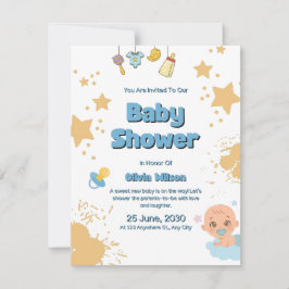 Tarjeta Pequeña Baby Shower Invitation Neutral Beige Modern Style