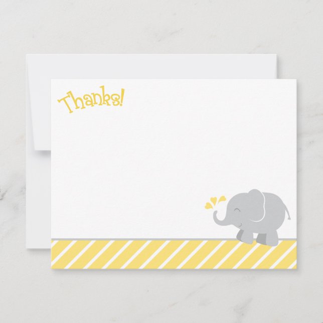 Tarjeta Pequeña Baby Shower moderno de elefantes amarillos y grise (Anverso)