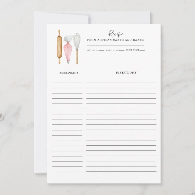 Tarjeta Pequeña Baker Pastry Chef Utensils Recipe Card Template (Anverso)