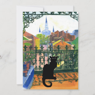 Tarjeta Pequeña Balcón del cuarto francés con gato negro