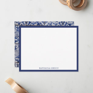 Tarjeta Pequeña Baldosas portuguesas - Azulejo Floral azul y blanc