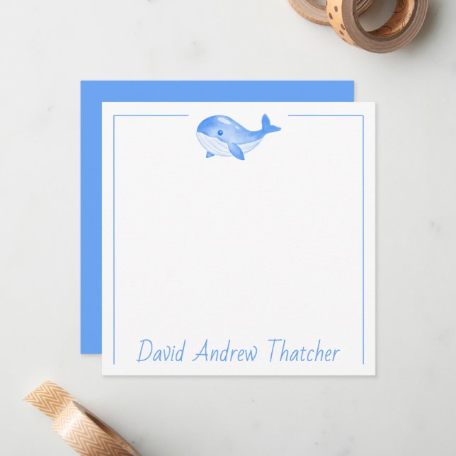 Tarjeta Pequeña Ballena Azul Bonita Personalizada (Anverso/Reverso In Situ)