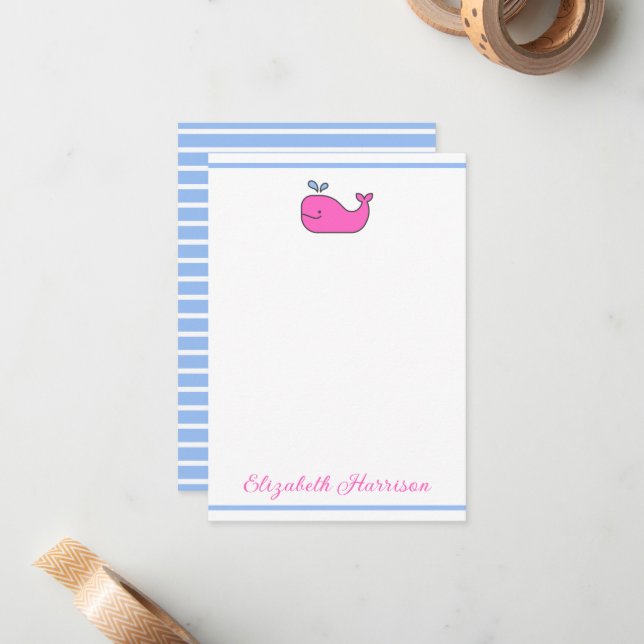 Tarjeta Pequeña Ballena azul y blanca rosada preferida personaliza (Anverso/Reverso In Situ)