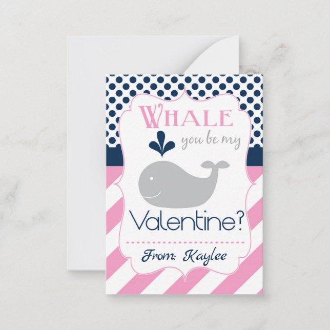Tarjeta Pequeña Ballena rosa eres mi Valentín (Anverso)