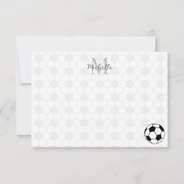 Tarjeta Pequeña Balones de Fútbol Negro y Blanco con Monograma Per (Anverso)