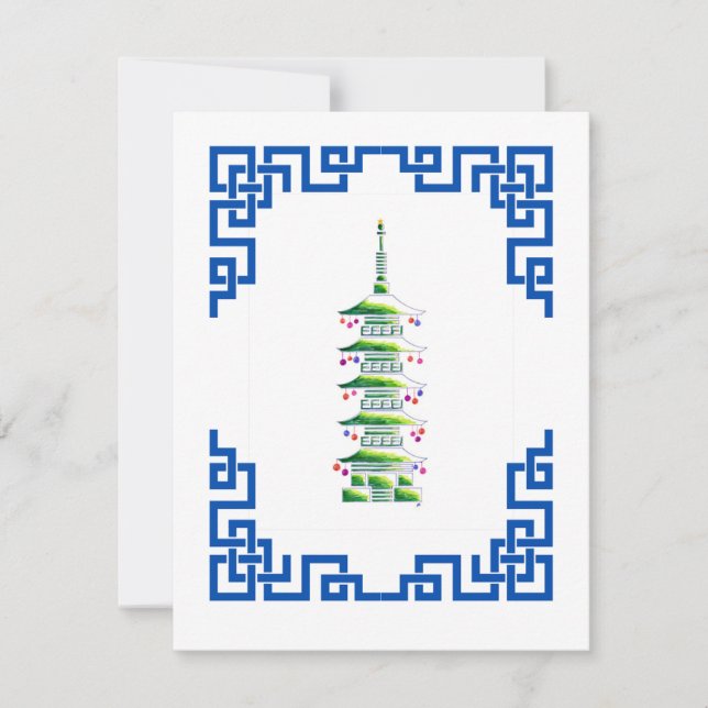 Tarjeta Pequeña Bamboo Chinoiserie Pagoda Christmas Tree Note Card (Anverso)