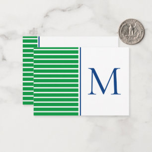 Tarjeta Pequeña Banda verde y blanca con monograma azul marino