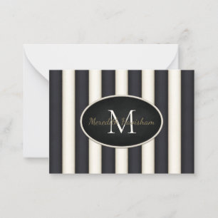 Tarjeta Pequeña Bandas negras y crema Personalizado de monograma e