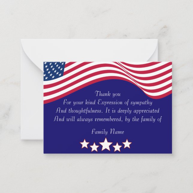Tarjeta Pequeña Bandera Americana Gracias (Anverso)
