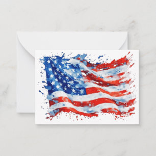 Tarjeta Pequeña Bandera estadounidense acuarela 4 de julio