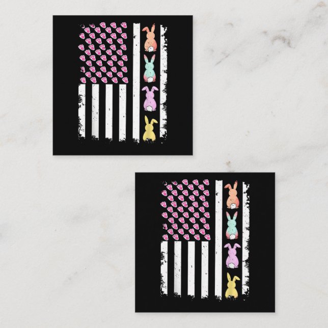 Tarjeta Pequeña Bandera estadounidense con conejo para el día de P (Anverso / Reverso)