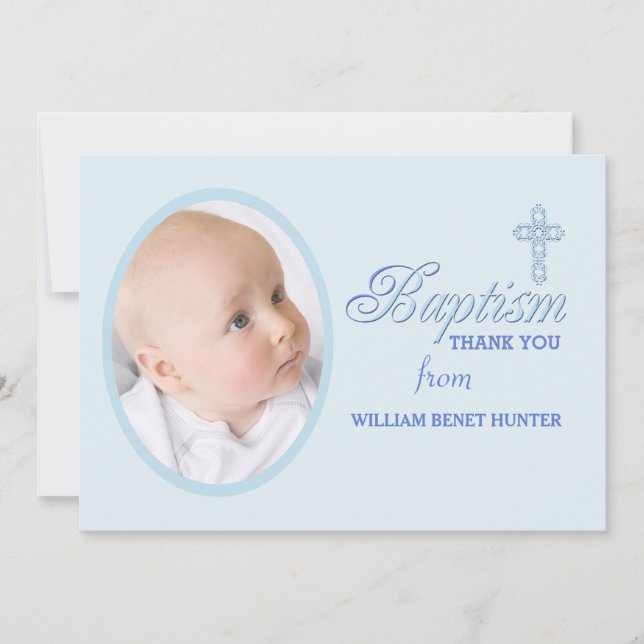 Tarjeta Pequeña Baptism Word Blue Photo Gracias Notecard (Anverso)