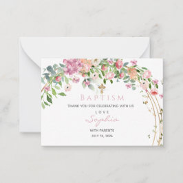 Tarjeta Pequeña Baptismo acuarela rosa Chica floral Gracias C
