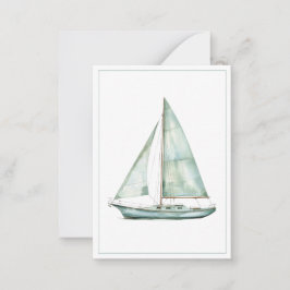 Tarjeta Pequeña Barco de Vela Acuarela Azul Costero Personalizado