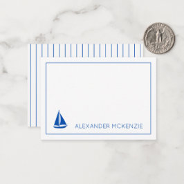 Tarjeta Pequeña Barco de Vela Personalizado Azul Náutico y Blanco