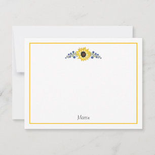 Tarjeta Pequeña Barrera de girasol de pluma y acuarela