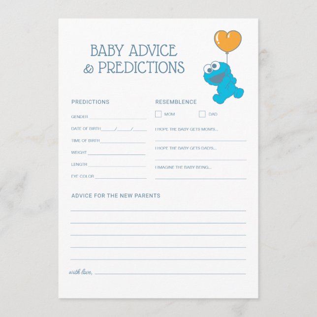 Tarjeta Pequeña Barrio Sésamo | Cookie Monster Baby Shower (Anverso)