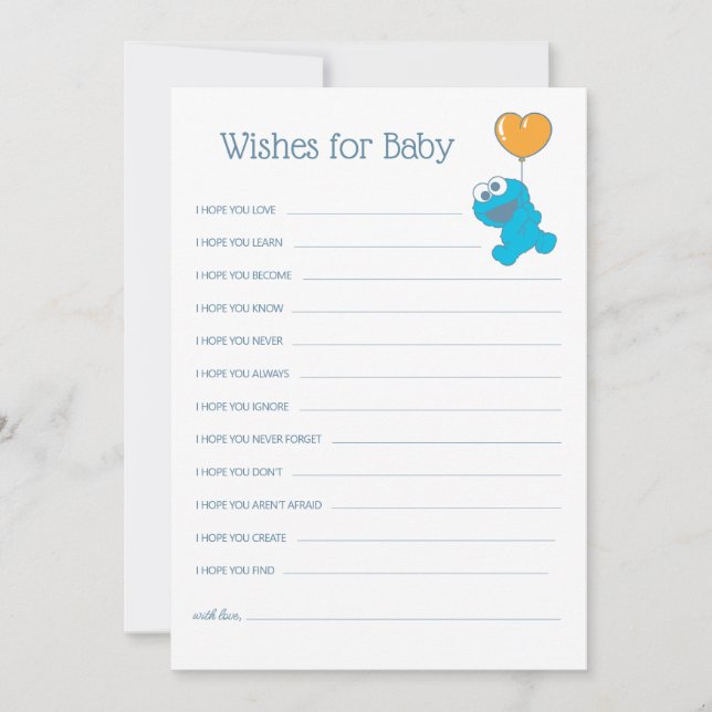 Tarjeta Pequeña Barrio Sésamo | Deseos de Baby Shower de Cookie Mo (Anverso)
