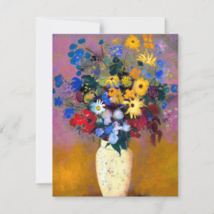 Tarjeta Pequeña Base blanca con flores Odilon Redon
