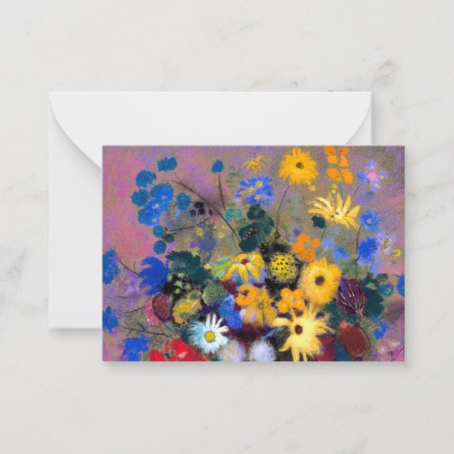 Tarjeta Pequeña Base blanca con flores Odilon Redon (Anverso)