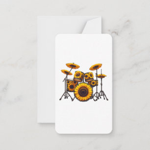 Tarjeta Pequeña Batería Girasol Flor Músico Música Floral